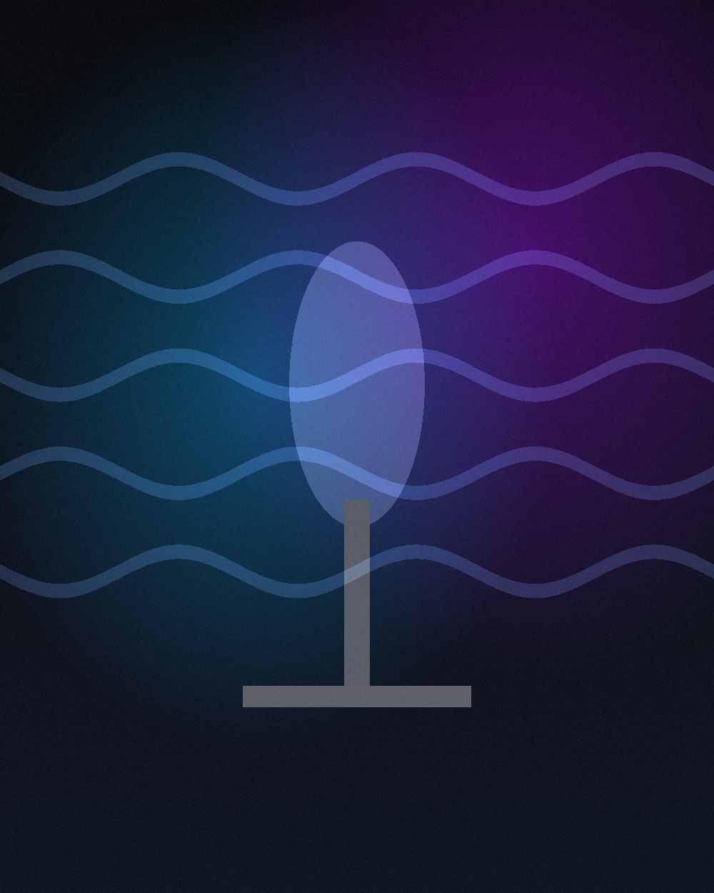 Mysterious No Offense key art with a microphone and blue purple waves